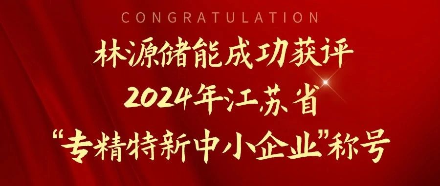 喜报|林源储能成功获评2024年江苏省“专精特新中小企业”称号