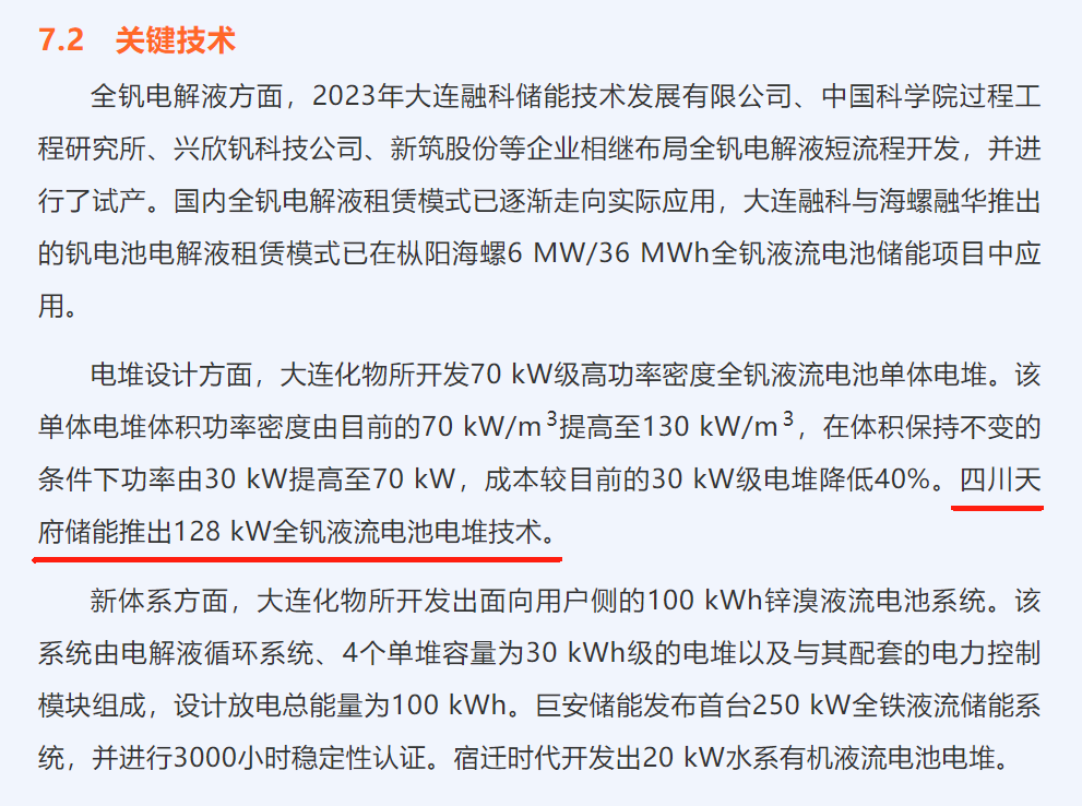 天府储能128kW全钒液流电池超级电堆技术入选《中国2023年储能技术研究进展》